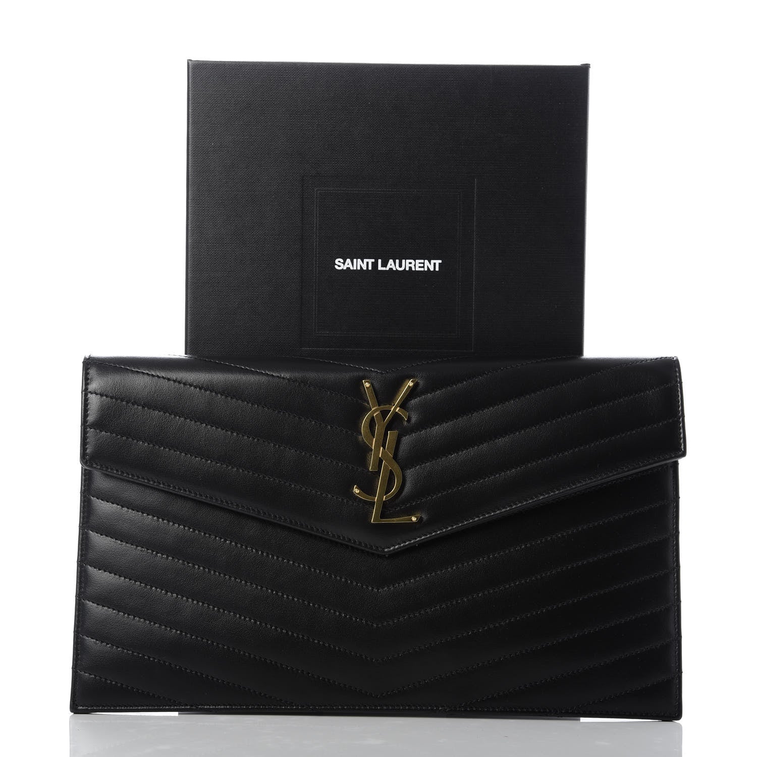 Saint Laurent Calfskin Matelasse Chevron Monogram Uptown Clutch Black 7 of 7