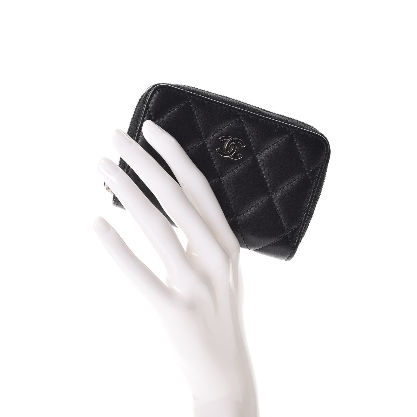 Lambskin Quilted Zip Around Coin Purse Wallet Black