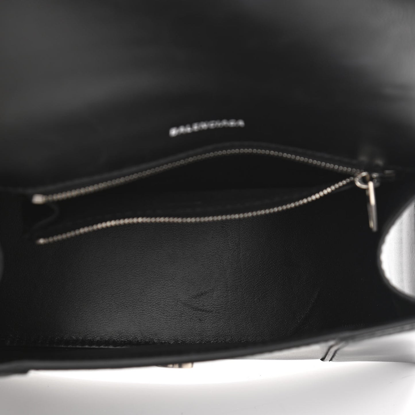 Shiny Box Calfskin Graffiti Logo Small Hourglass Top Handle Bag Black Silver