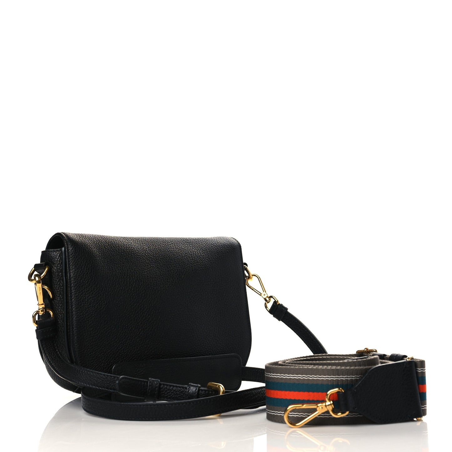 Vitello Daino Soft Shoulder Flap Bag Black