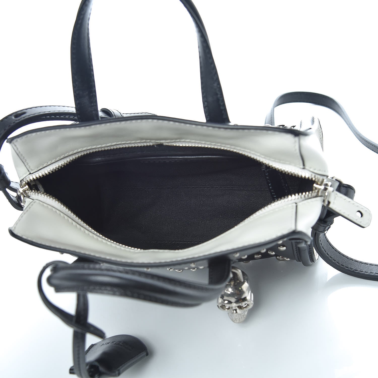 Alexander McQueen Calfskin Studded Mini Padlock Tote Black White 7 of 12