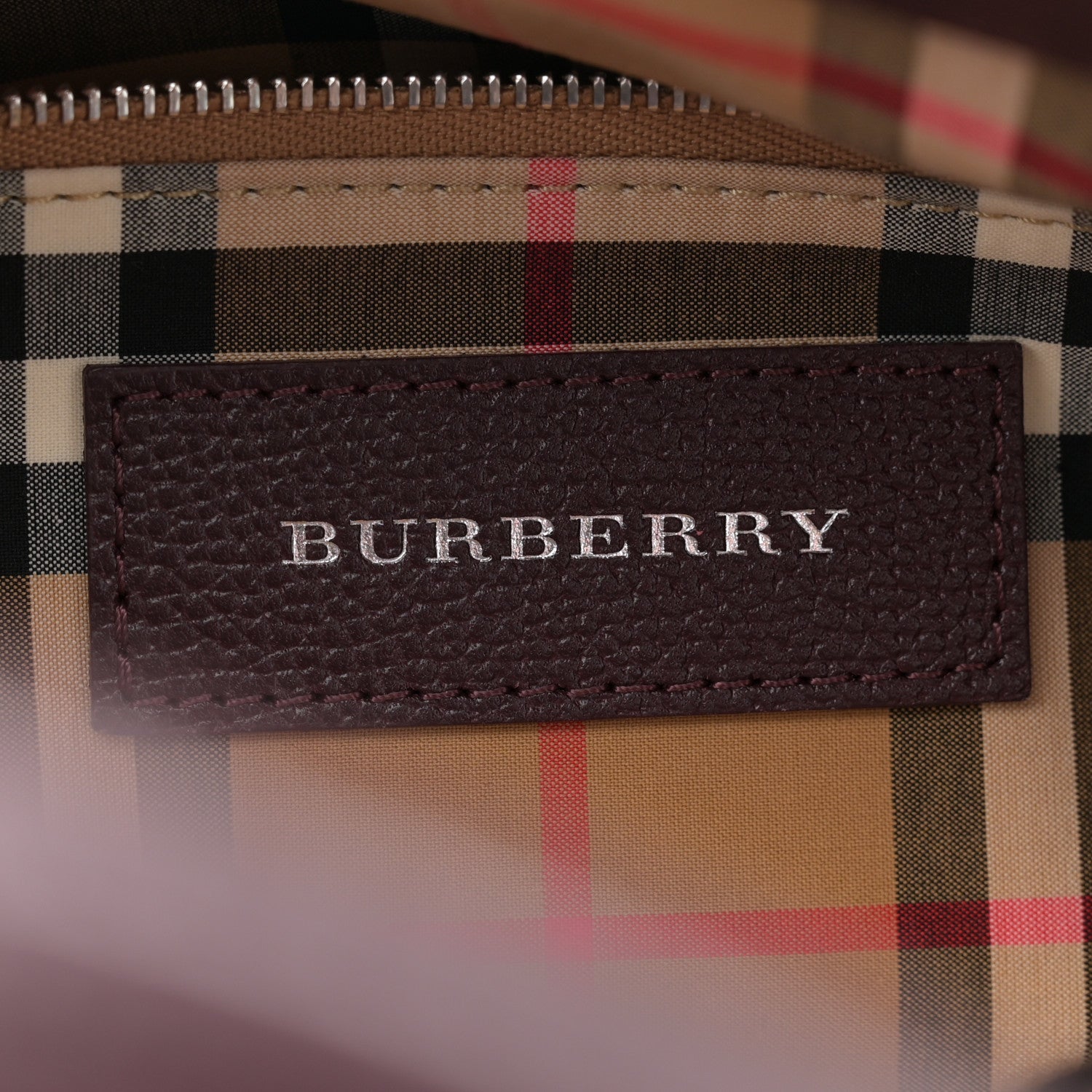 Burberry Grainy Calfskin House Check Medium Banner Tote Mahogany Red 6 of 9