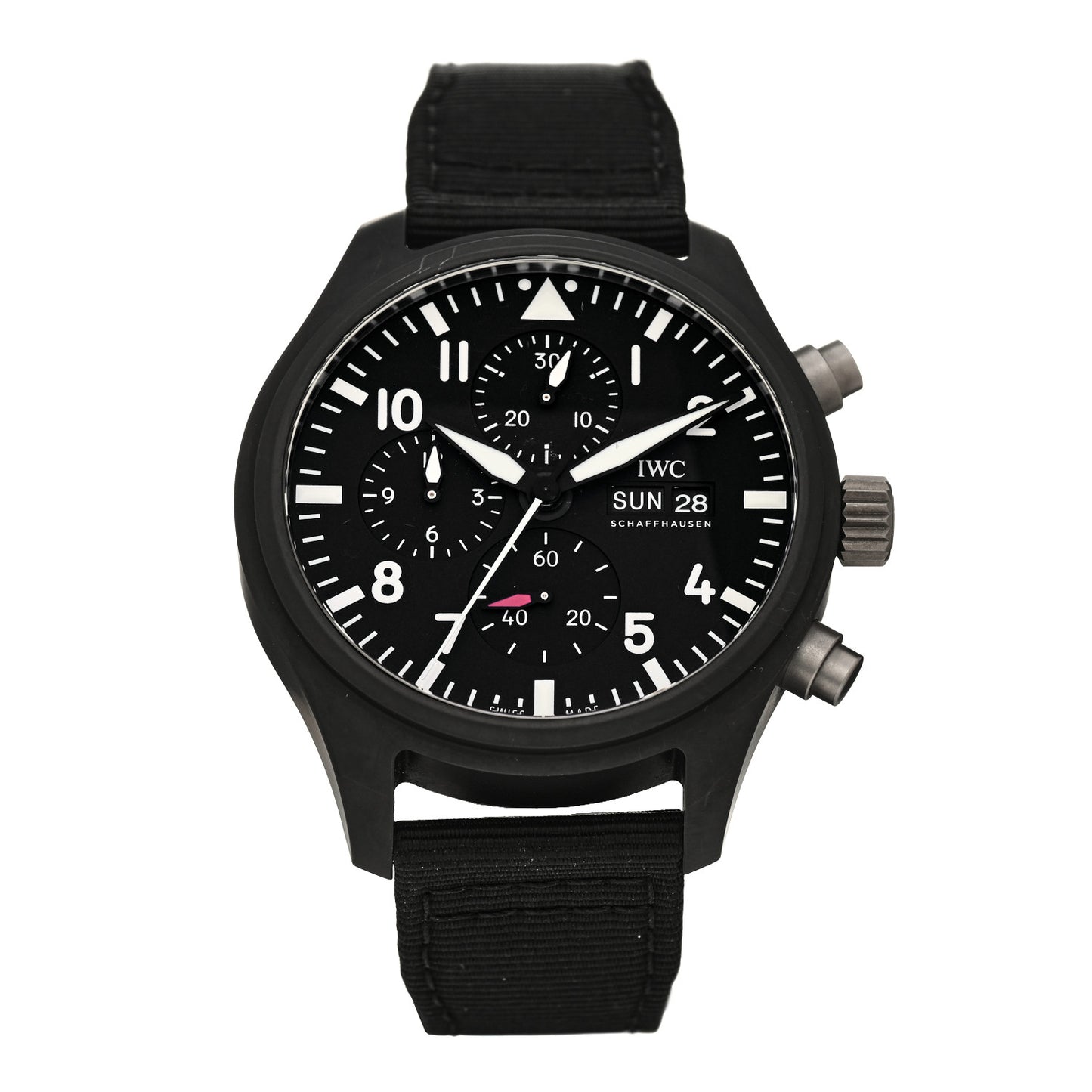 Ceramic Titanium Fabric 44mm Pilot Top Gun Chronograph Automatic Watch Black IW389101