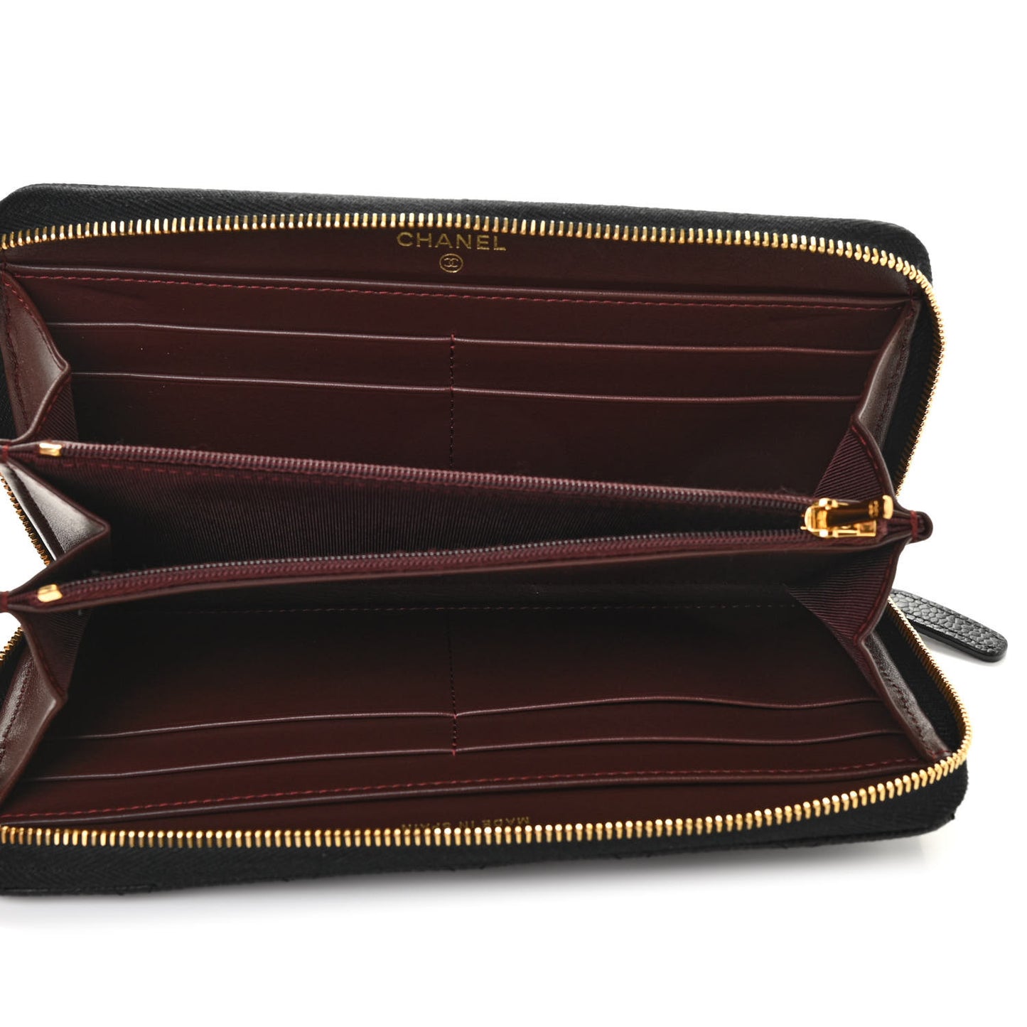 Caviar Quilted Large Gusset Zip Around Wallet Black