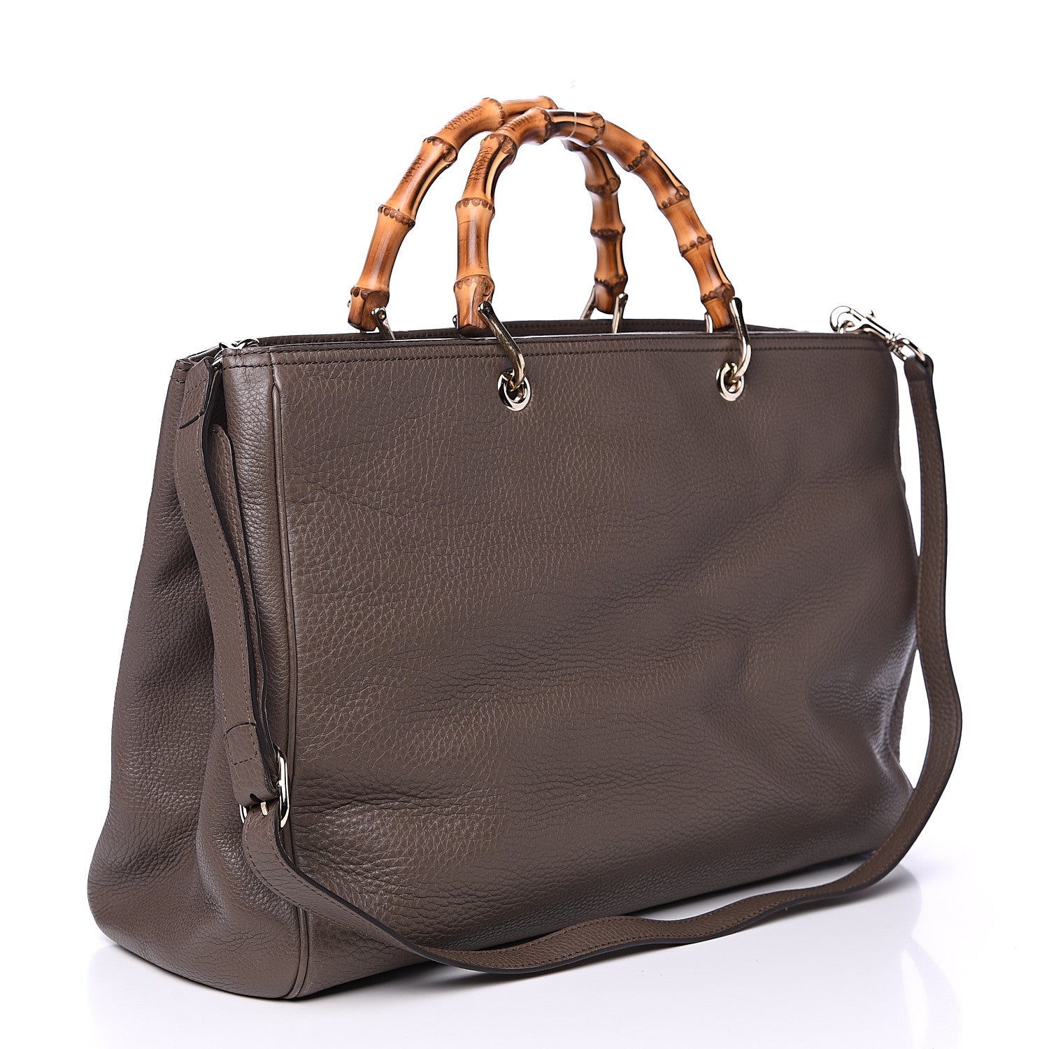 Gucci Calfskin Large Bamboo Shopper Tote Grey Field 2 of 12