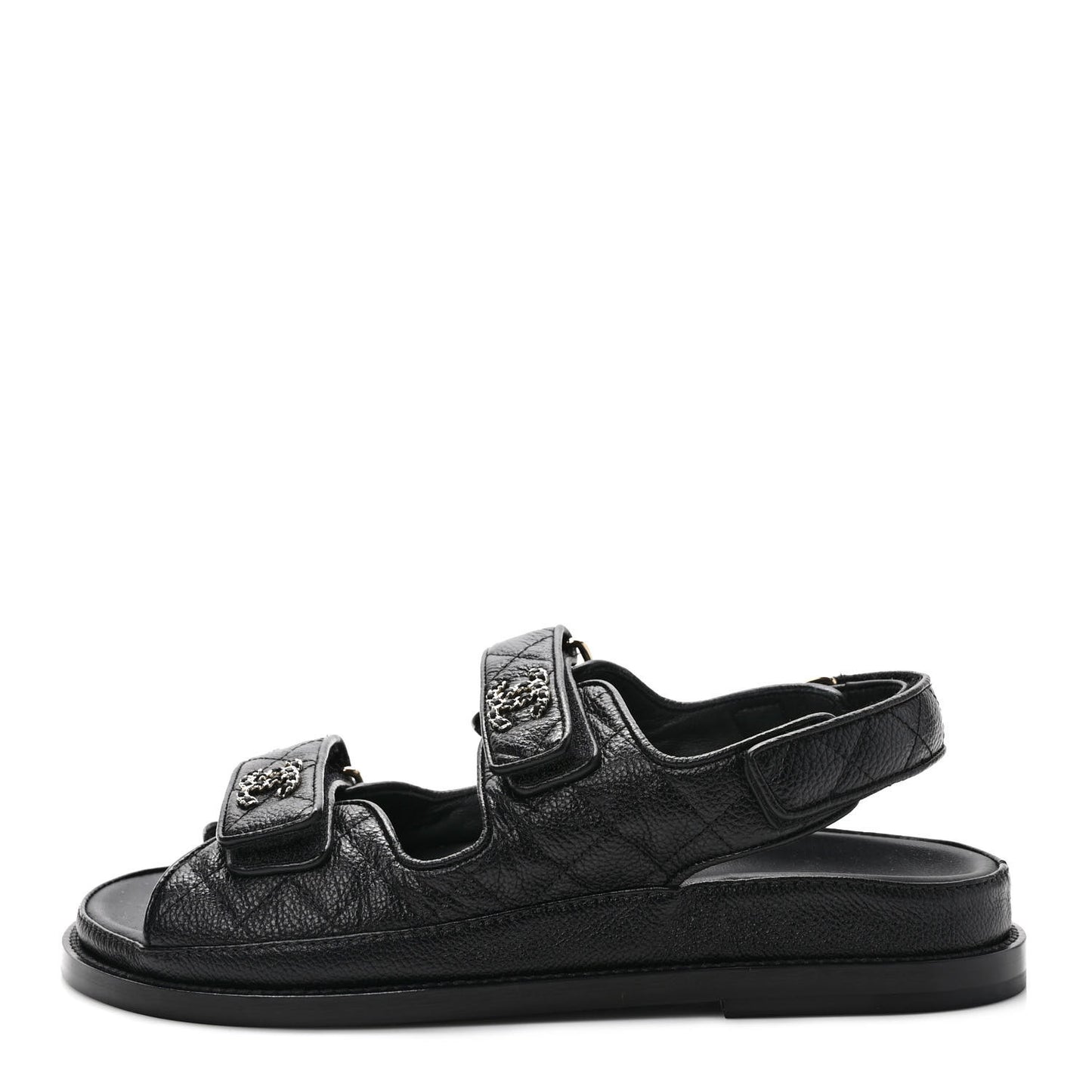Grained Calfskin Velcro Dad Sandals 38 Black