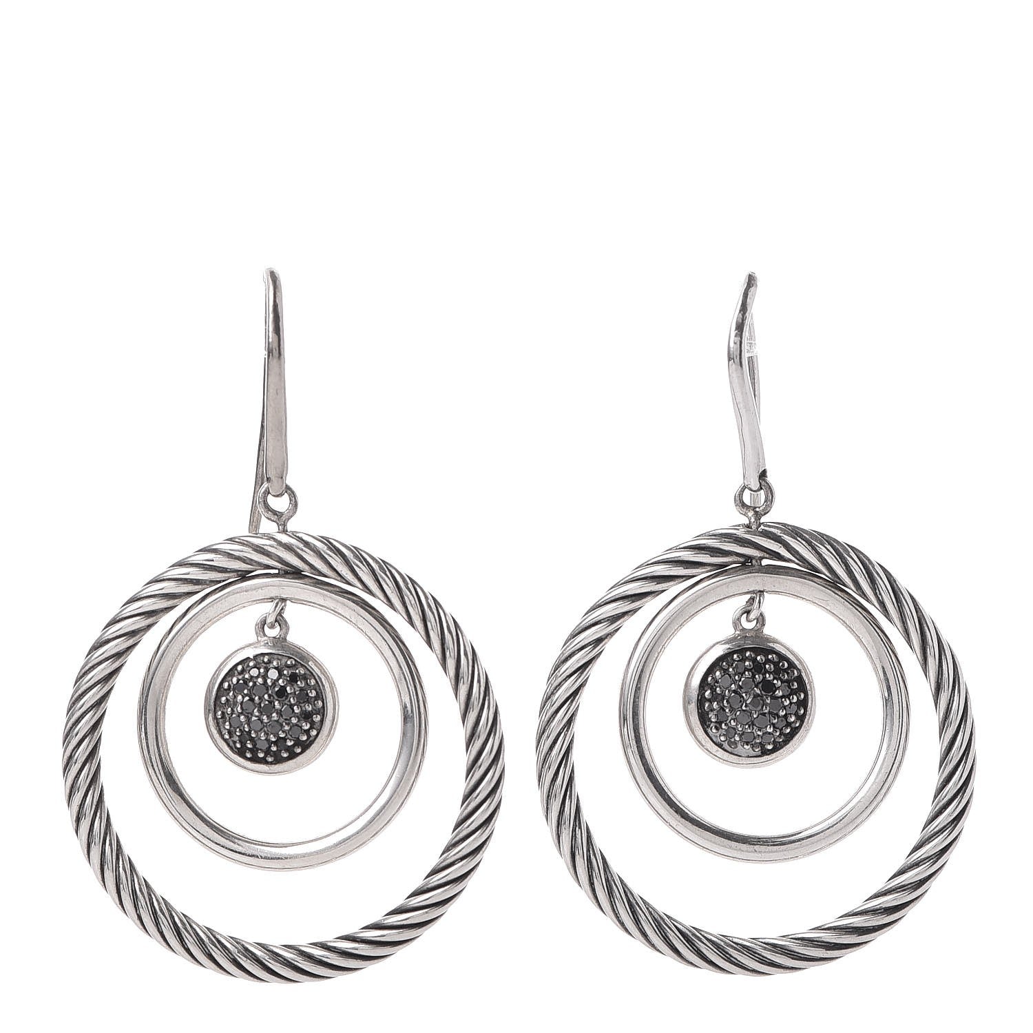 David Yurman Sterling Silver Black Diamond Mobile Circle Earrings 1 of 6