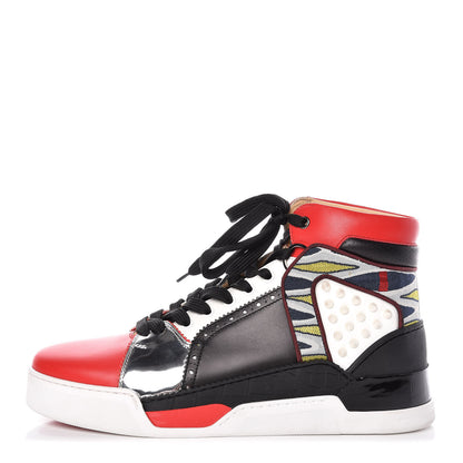 Christian Louboutin Calfskin Patent Specchio Spikes Mens Loubikick Flat Sneakers 41.5 Fraise Navy 1 of 9
