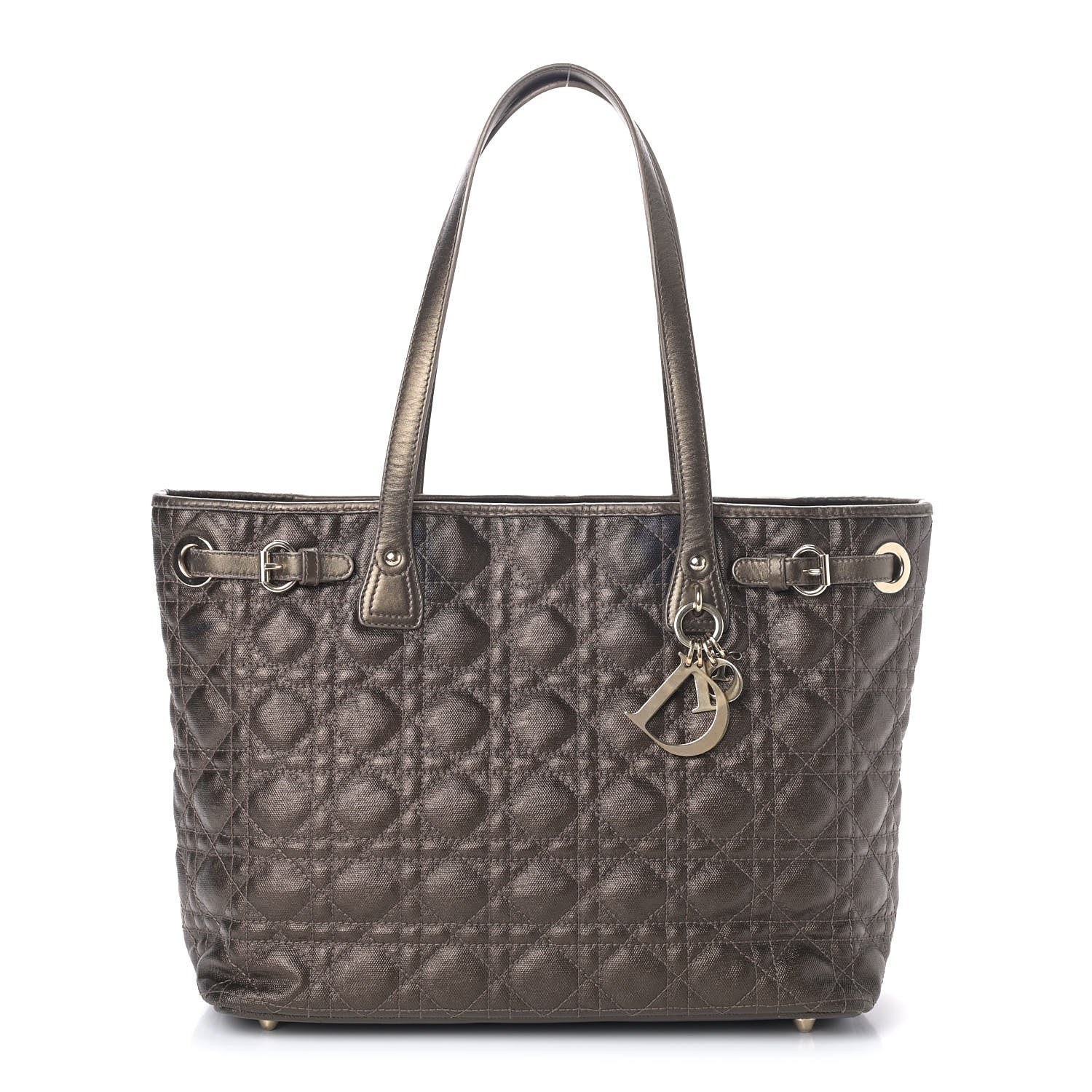 Christian Dior Metallic Canvas Cannage Small Panarea Tote Brown 1 of 7