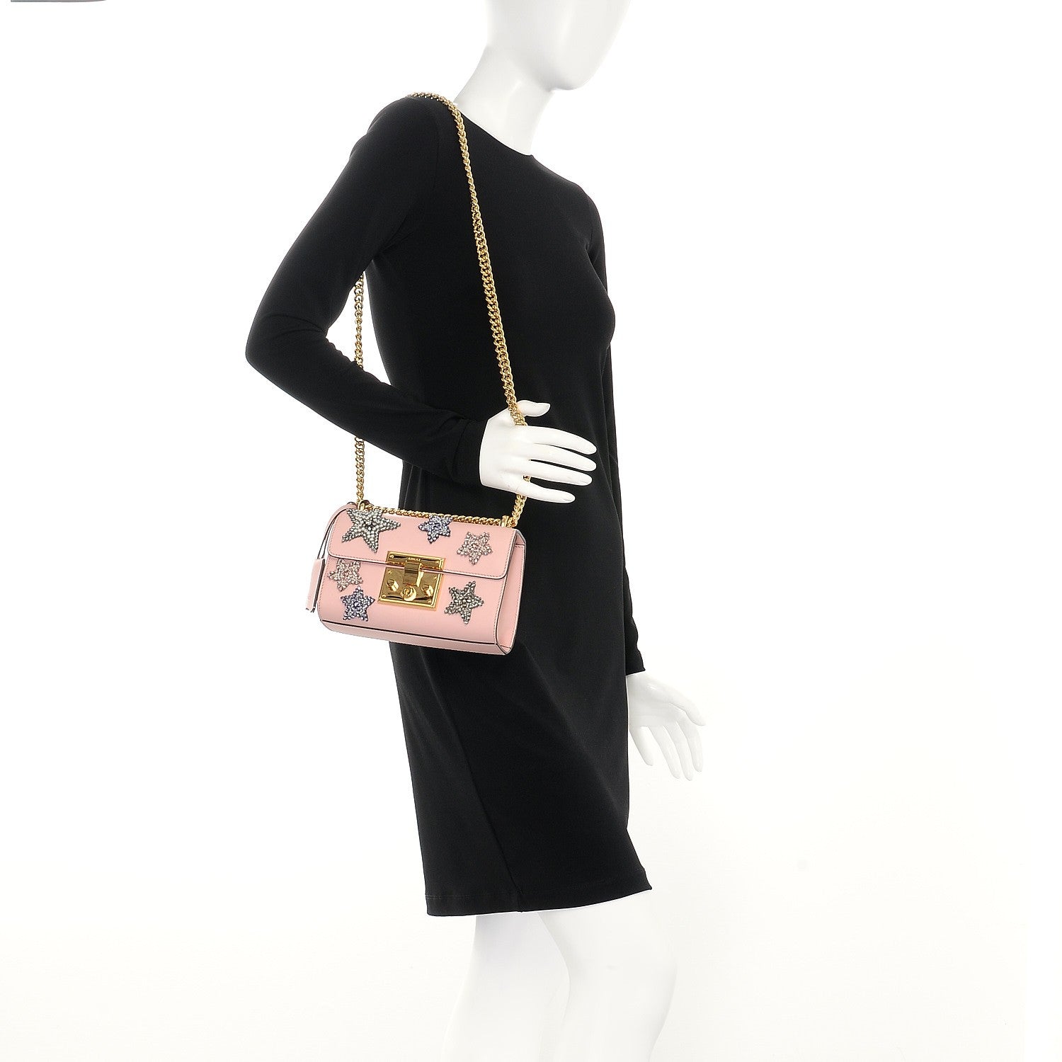 Gucci Calfskin Crystal Star Embroidered Small Padlock Shoulder Bag Perfect Pink Multicolor 2 of 7