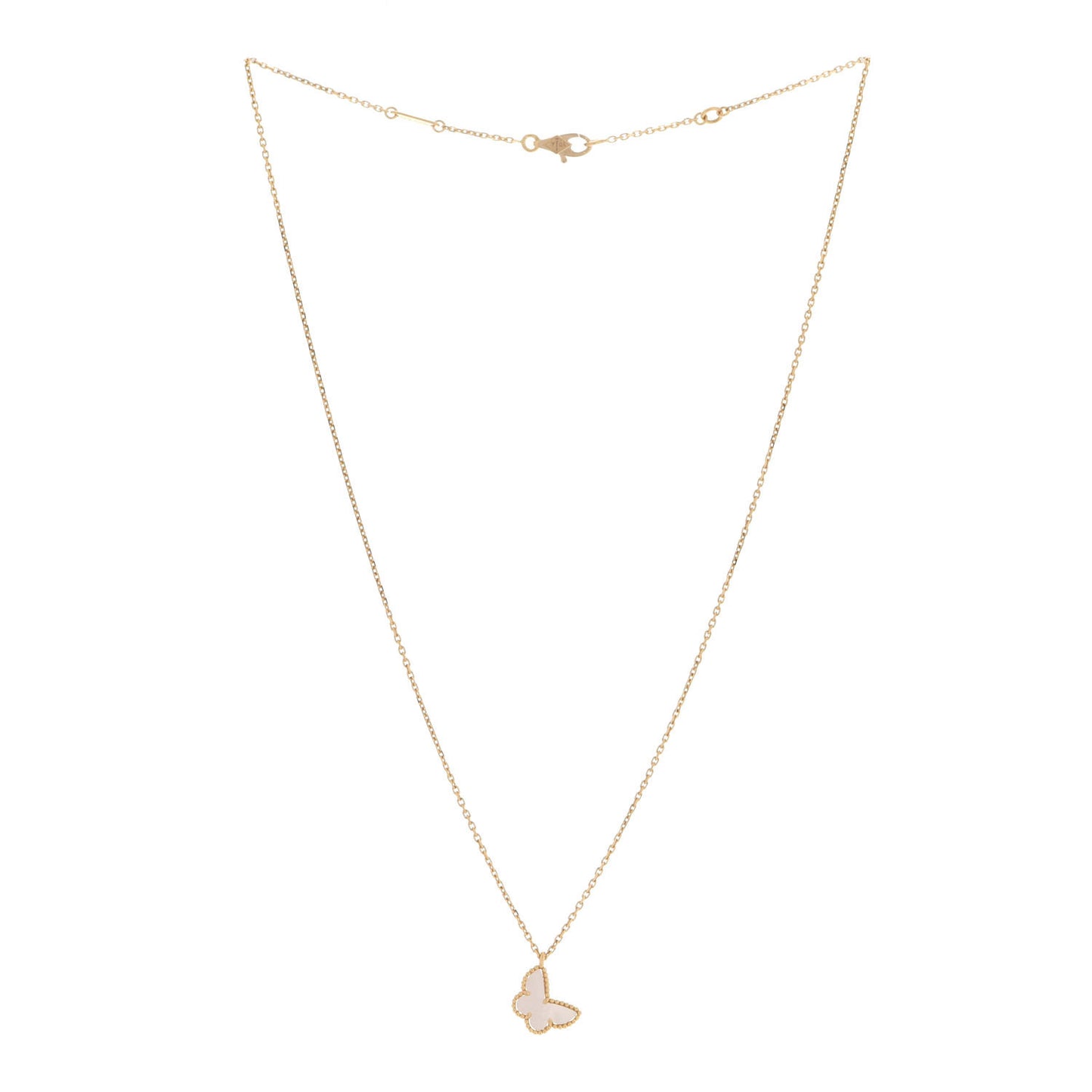 18K Yellow Gold Mother of Pearl Sweet Alhambra Butterfly Pendant Necklace