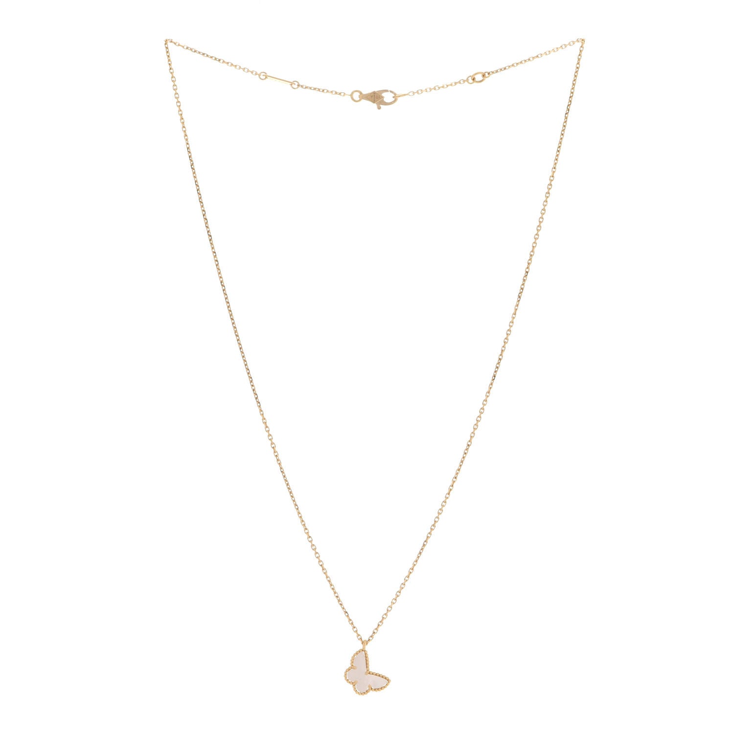 Van Cleef & Arpels 18K Yellow Gold Mother of Pearl Sweet Alhambra Butterfly Pendant Necklace 3 of 7