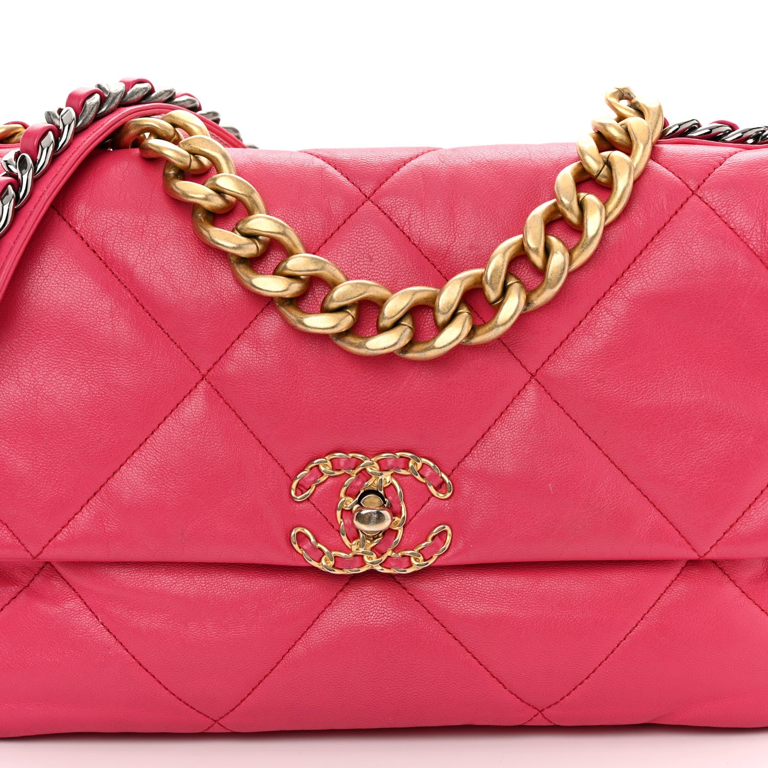 Chanel Goatskin Quilted Large Chanel 19 Flap Dark Pink 8 of 11