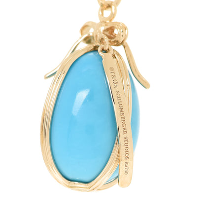 Tiffany 18K Yellow Gold Turquoise Schlumberger Egg Charm Pendant Necklace 6 of 7