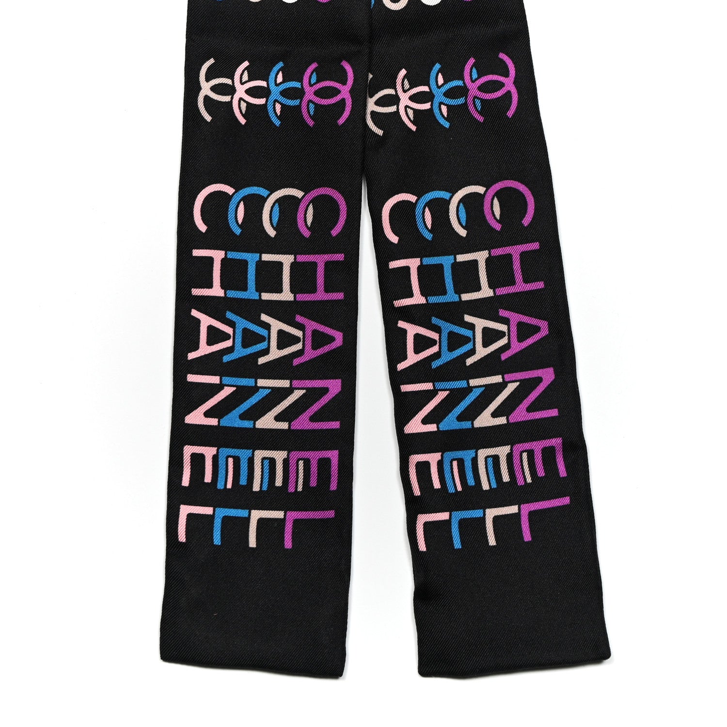 Chanel Silk Logo Rue Cambon Bandeau Scarf Black Multicolor 2 of 3