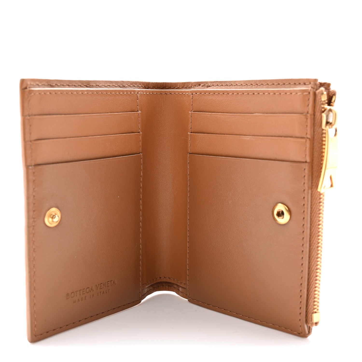 Bottega Veneta Nappa Intrecciato Small Bi-Fold Zip Wallet Caramel 5 of 9