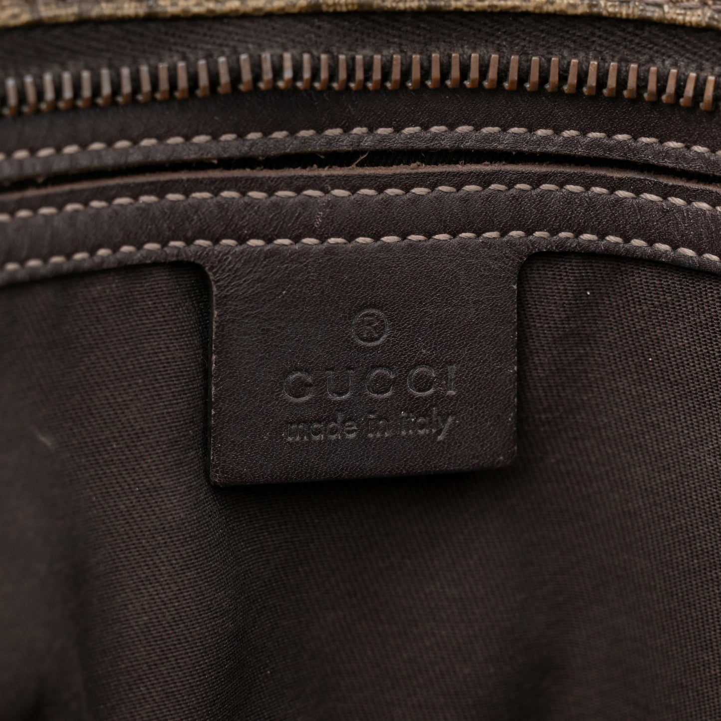 GG Supreme Monogram Medium Zippered Shopping Tote Dark Brown