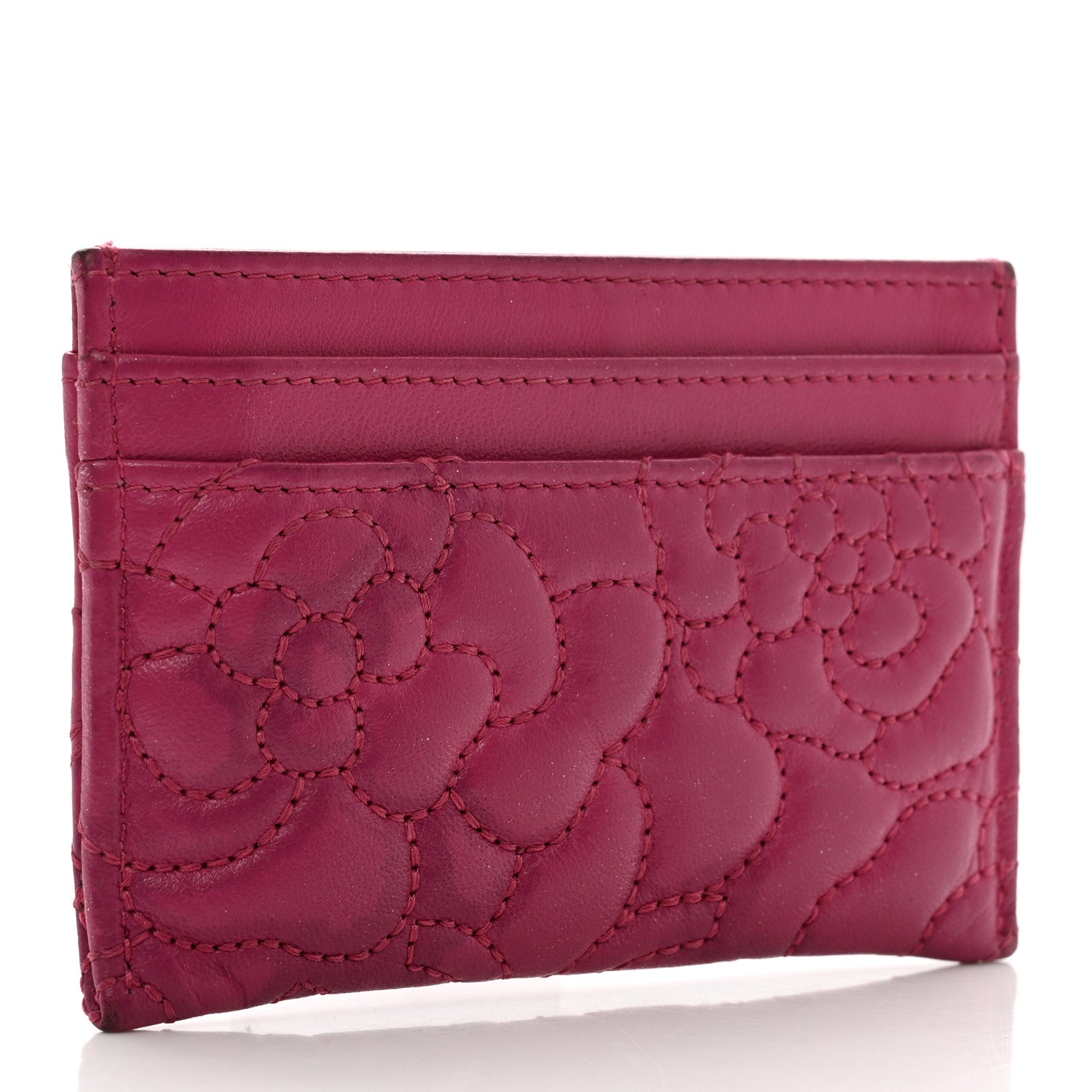 Chanel Lambskin Camellia Embossed Card Holder Fuchsia 3 of 10