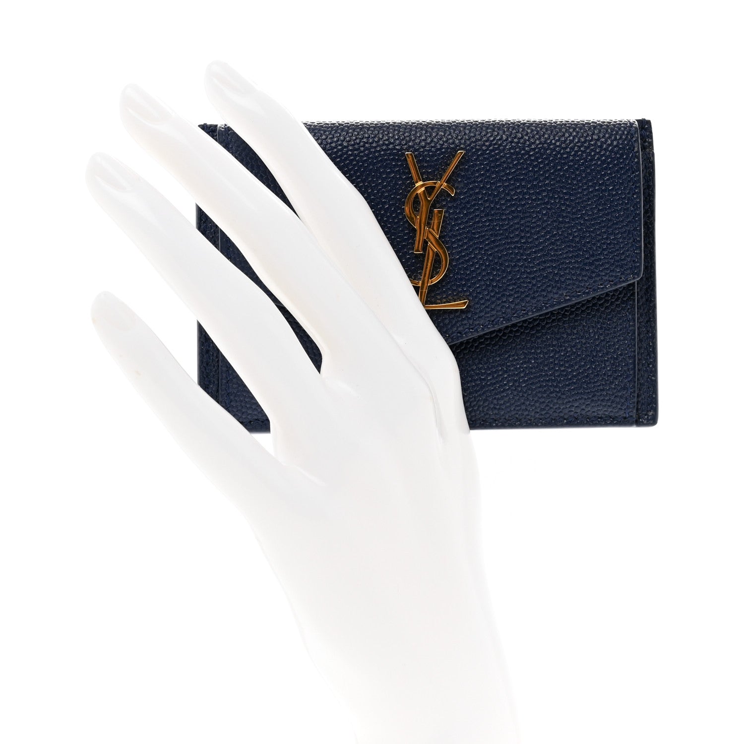 Saint Laurent Grain De Poudre Uptown Monogram Card Case Navy 2 of 8