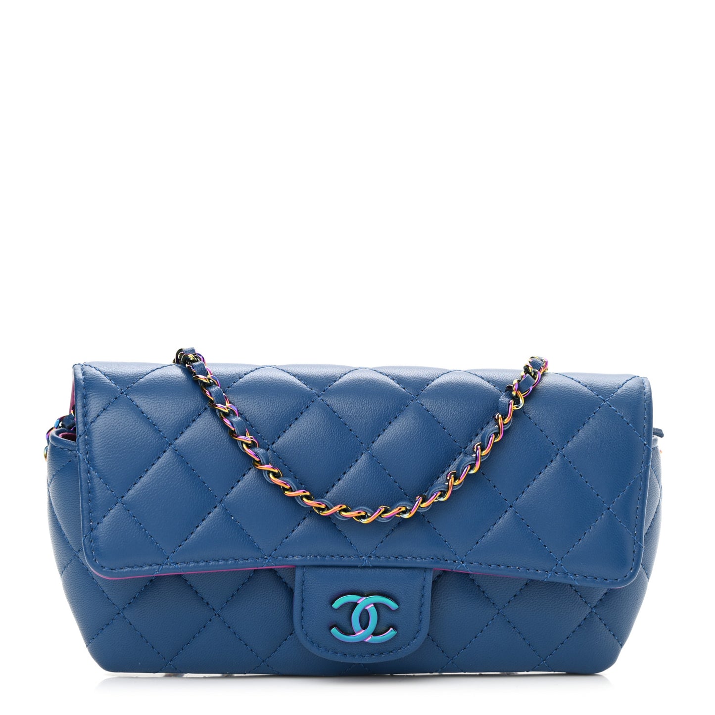 Lambskin Quilted Glasses Case With Chain Blue Purple