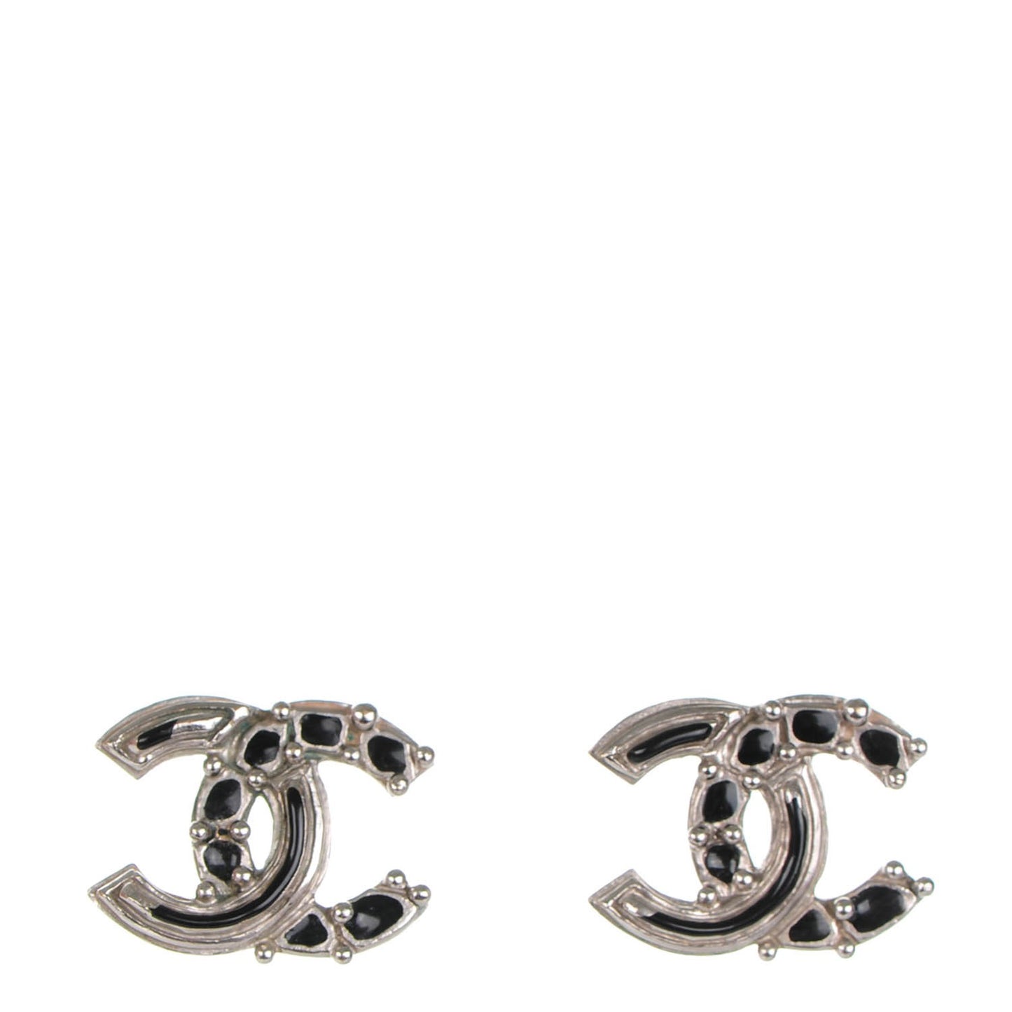 Enamel CC Earrings Black Silver