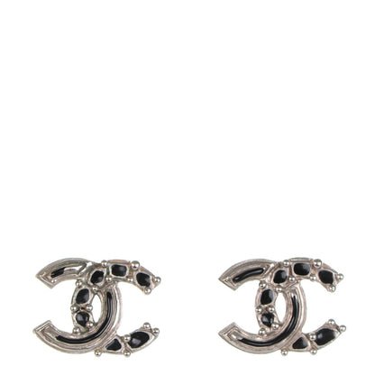Chanel Enamel CC Earrings Black Silver 1 of 5