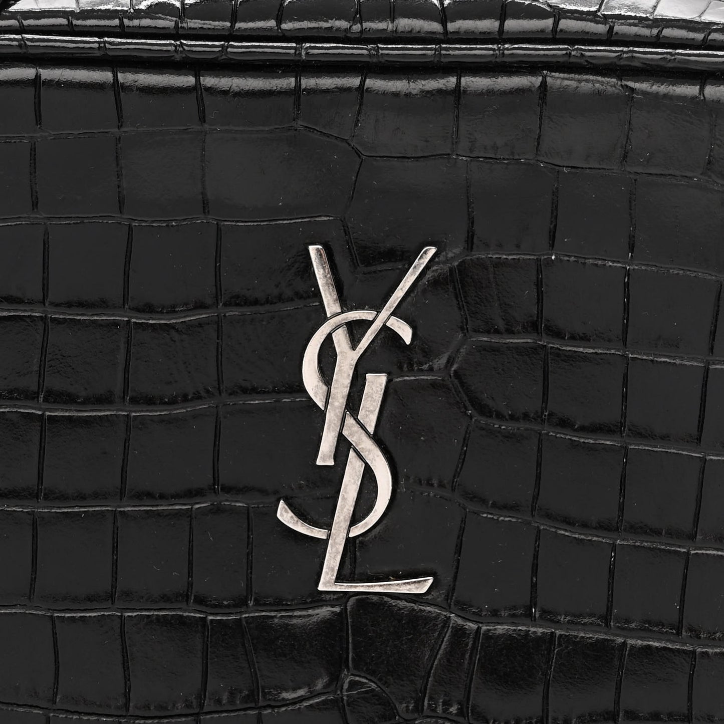 Calfskin Crocodile Embossed Monogram Mini Lou Camera Bag Black