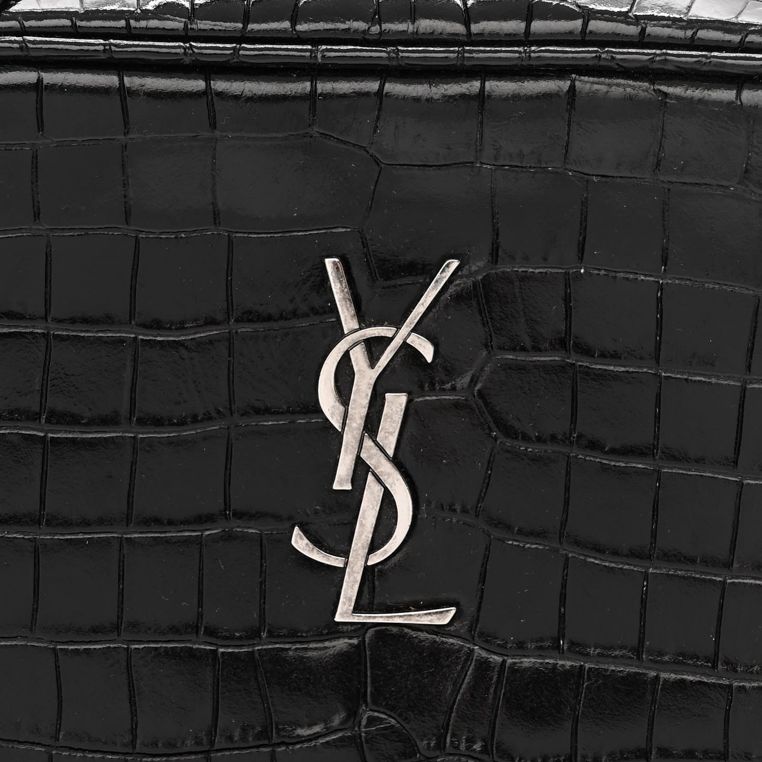 Saint Laurent Calfskin Crocodile Embossed Monogram Mini Lou Camera Bag Black 8 of 10