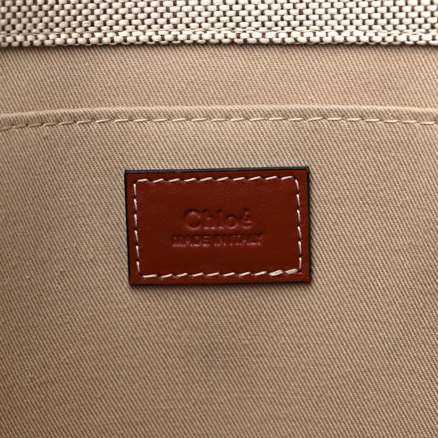 Chloe Cotton Calfskin Large Woody Ribbon Tote White Brown 6 of 14