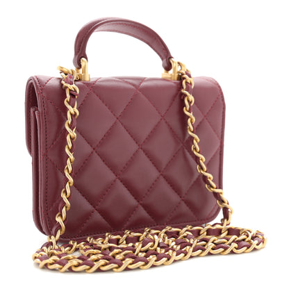 Chanel Lambskin Quilted Top Handle Flap Coin Purse With Chain Burgundy 3 of 10