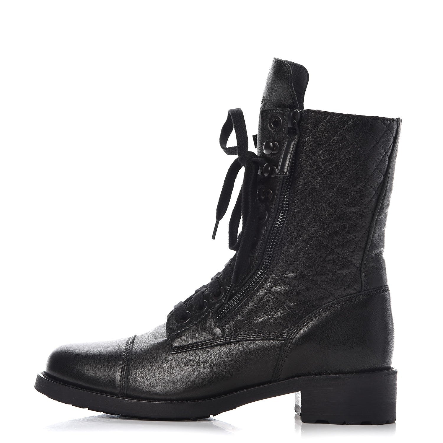 Chanel Calfskin Quilted Cap Toe Combat Boots 38.5 Black 1 of 10