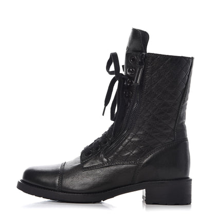 Chanel Calfskin Quilted Cap Toe Combat Boots 38.5 Black 1 of 10