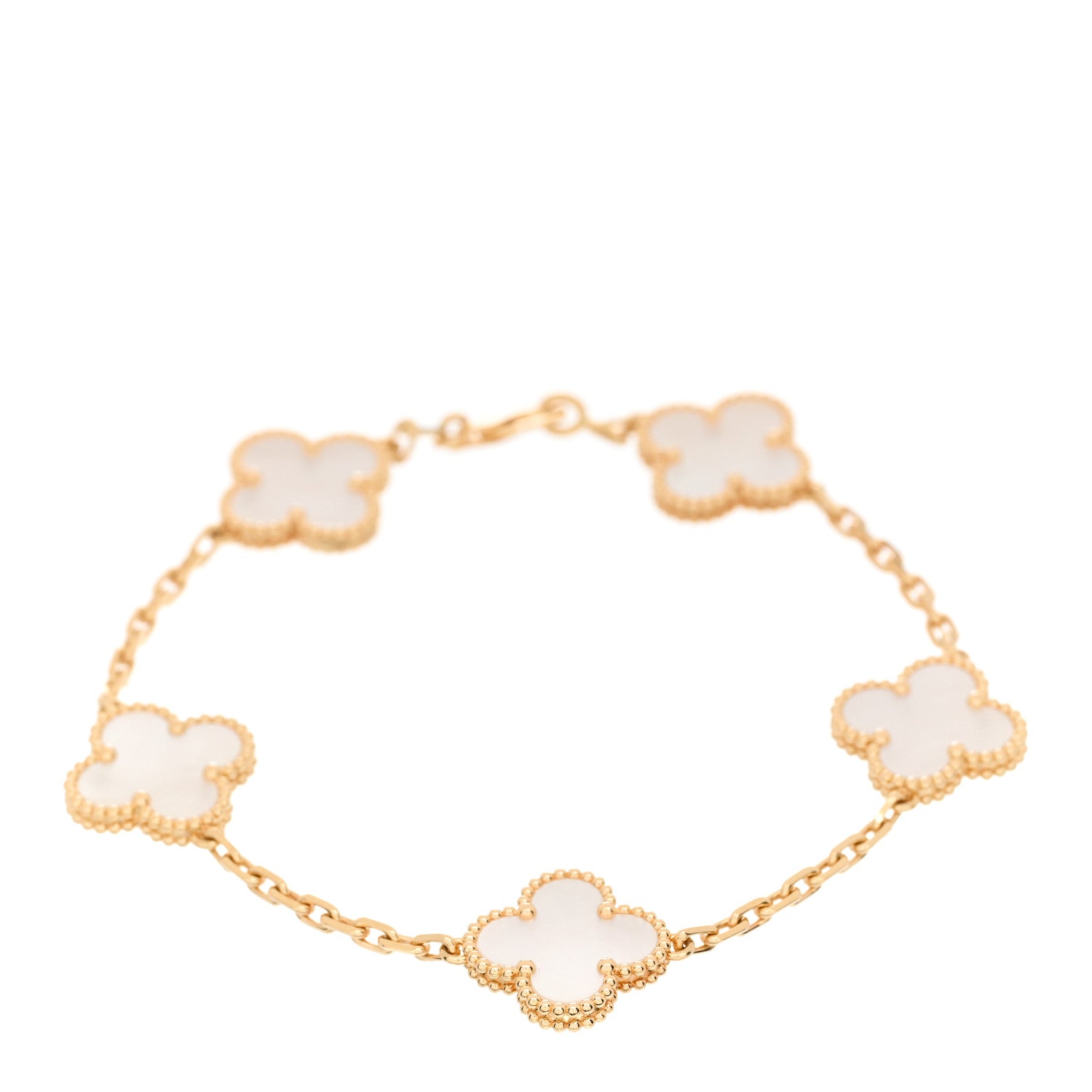 Van Cleef & Arpels 18K Yellow Gold Mother of Pearl 5 Motifs Vintage Alhambra Bracelet 1 of 5