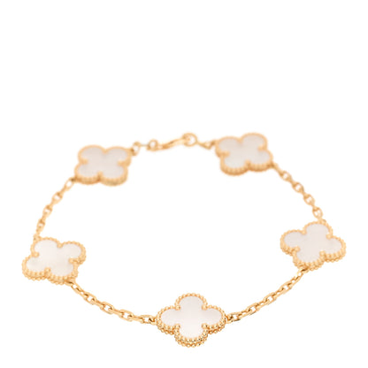 Van Cleef & Arpels 18K Yellow Gold Mother of Pearl 5 Motifs Vintage Alhambra Bracelet 1 of 5
