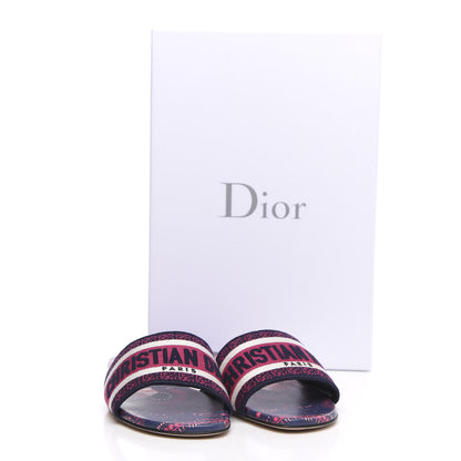 Christian Dior Canvas Embroidered Animals Dway Mules Slide Sandals 37 Deep Blue Fuchsia 8 of 8