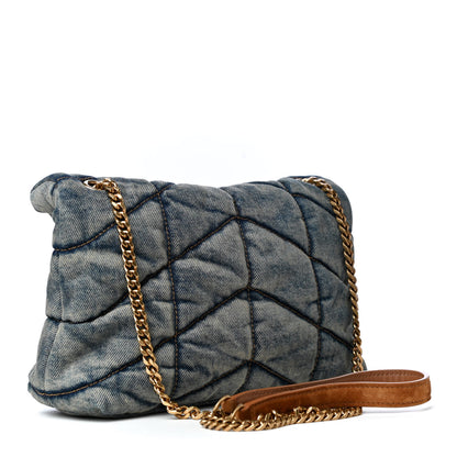 Saint Laurent Denim Quilted Toy Loulou Puffer Monogram Chain Satchel Blue Cinnamon 2 of 4