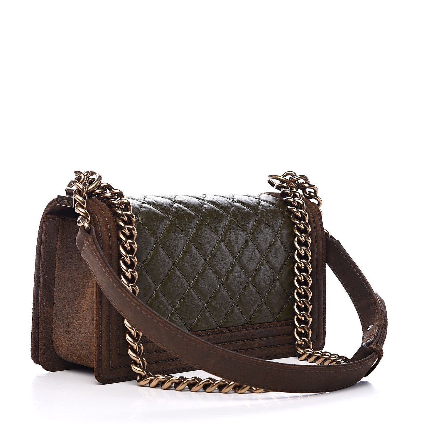 Aged Calfskin Nubuck Quilted Medium Boy Flap Brown Green