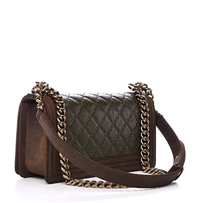 Chanel Aged Calfskin Nubuck Quilted Medium Boy Flap Brown Green 3 of 13