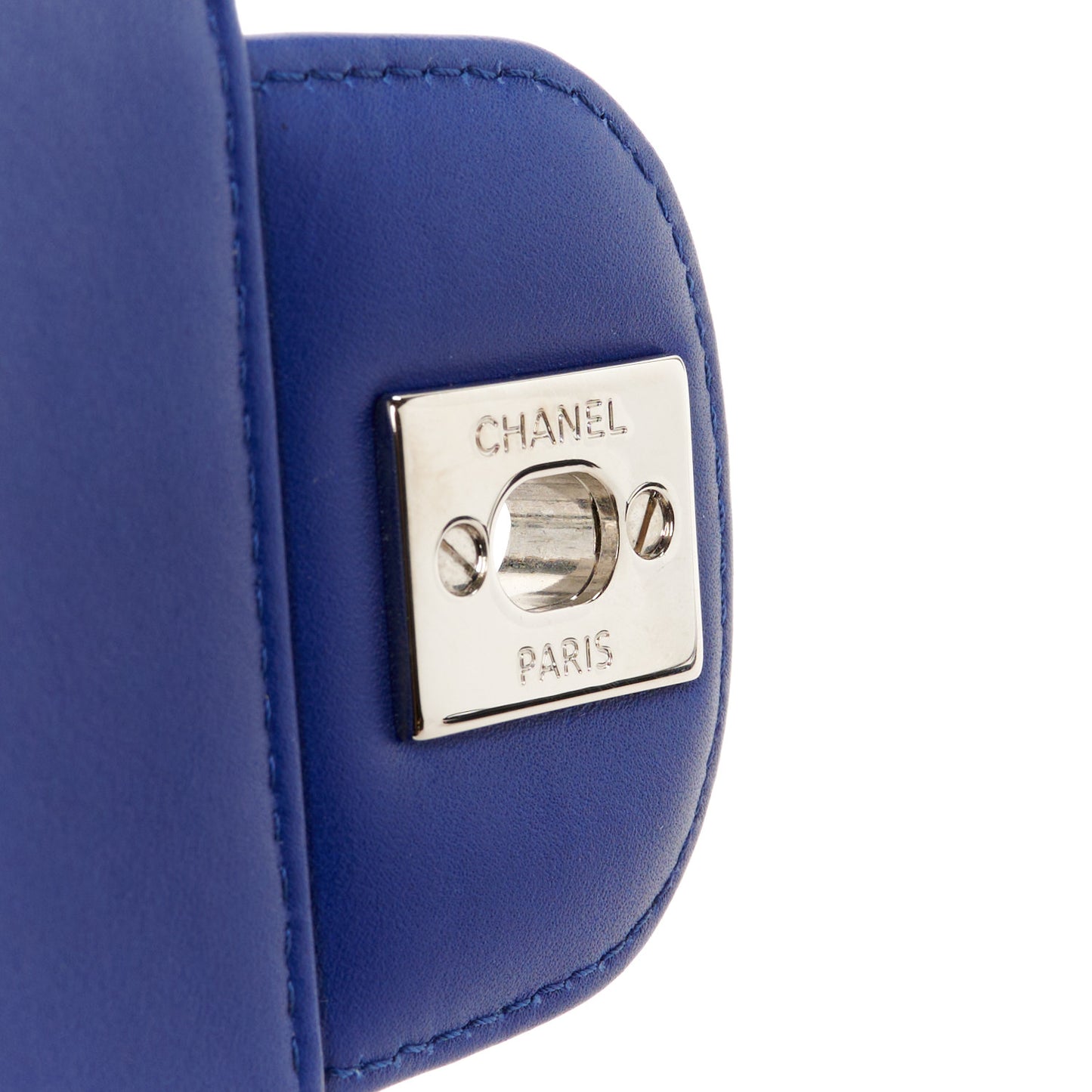Patent Chevron Quilted Mini Square Flap Blue