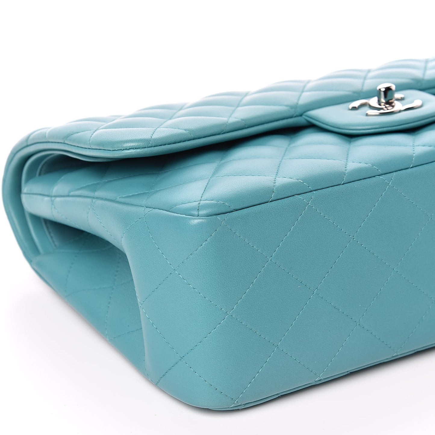 Lambskin Quilted Jumbo Double Flap Turquoise