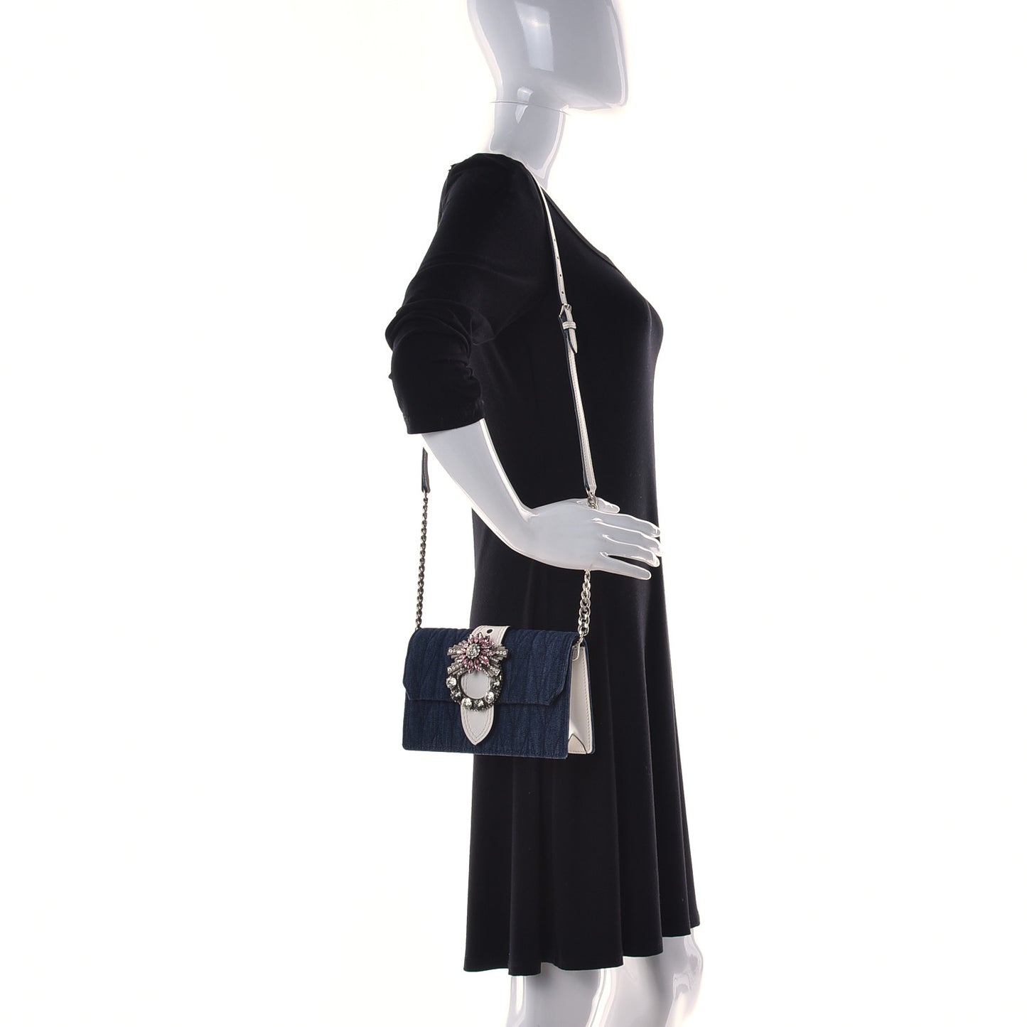 Denim Matelasse Crystal Embellished Lady Shoulder Bag Blue