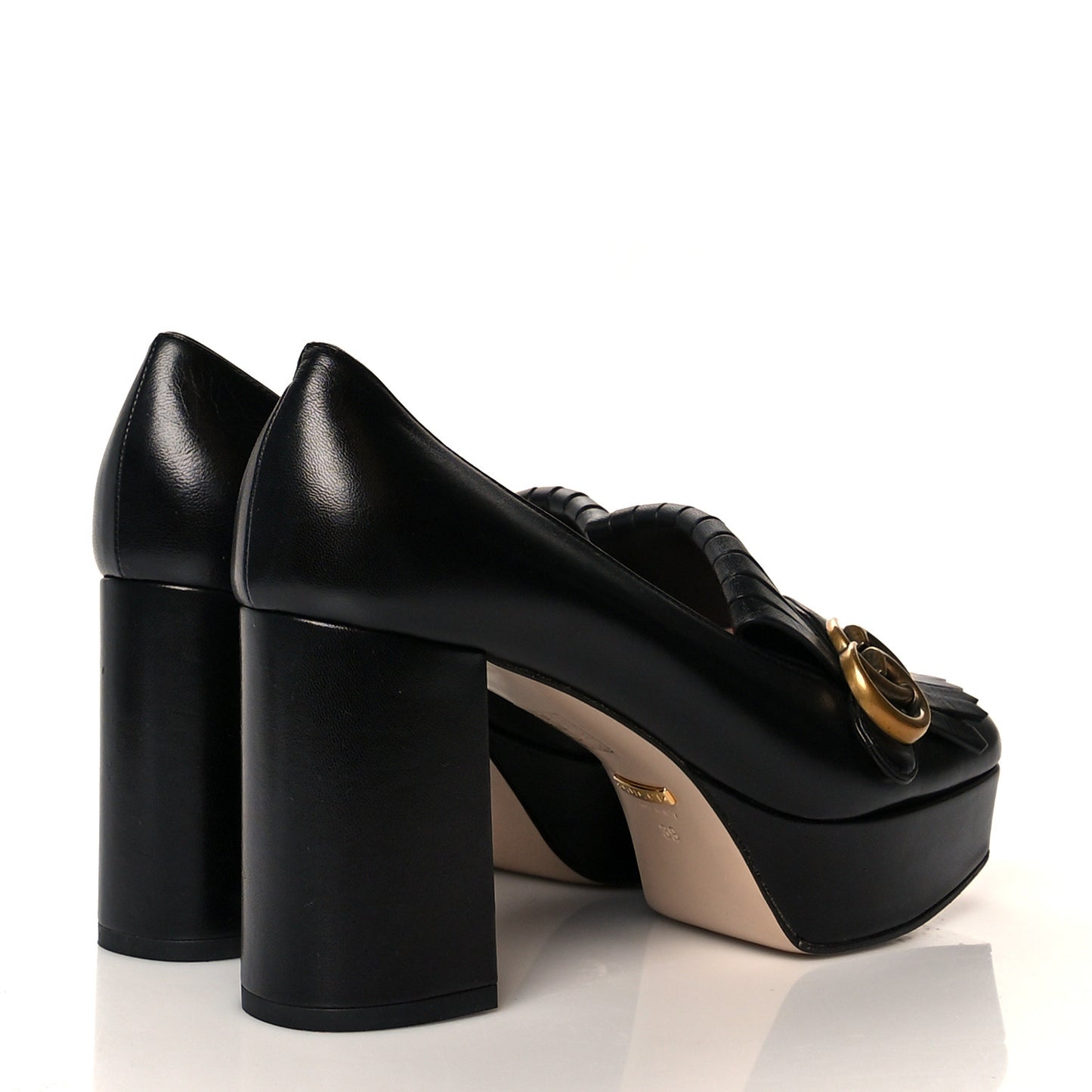 Malaga Kid GG Marmont Fringe Platform Loafer Pumps 39 Black