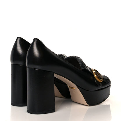 Gucci Malaga Kid GG Marmont Fringe Platform Loafer Pumps 39 Black 4 of 10