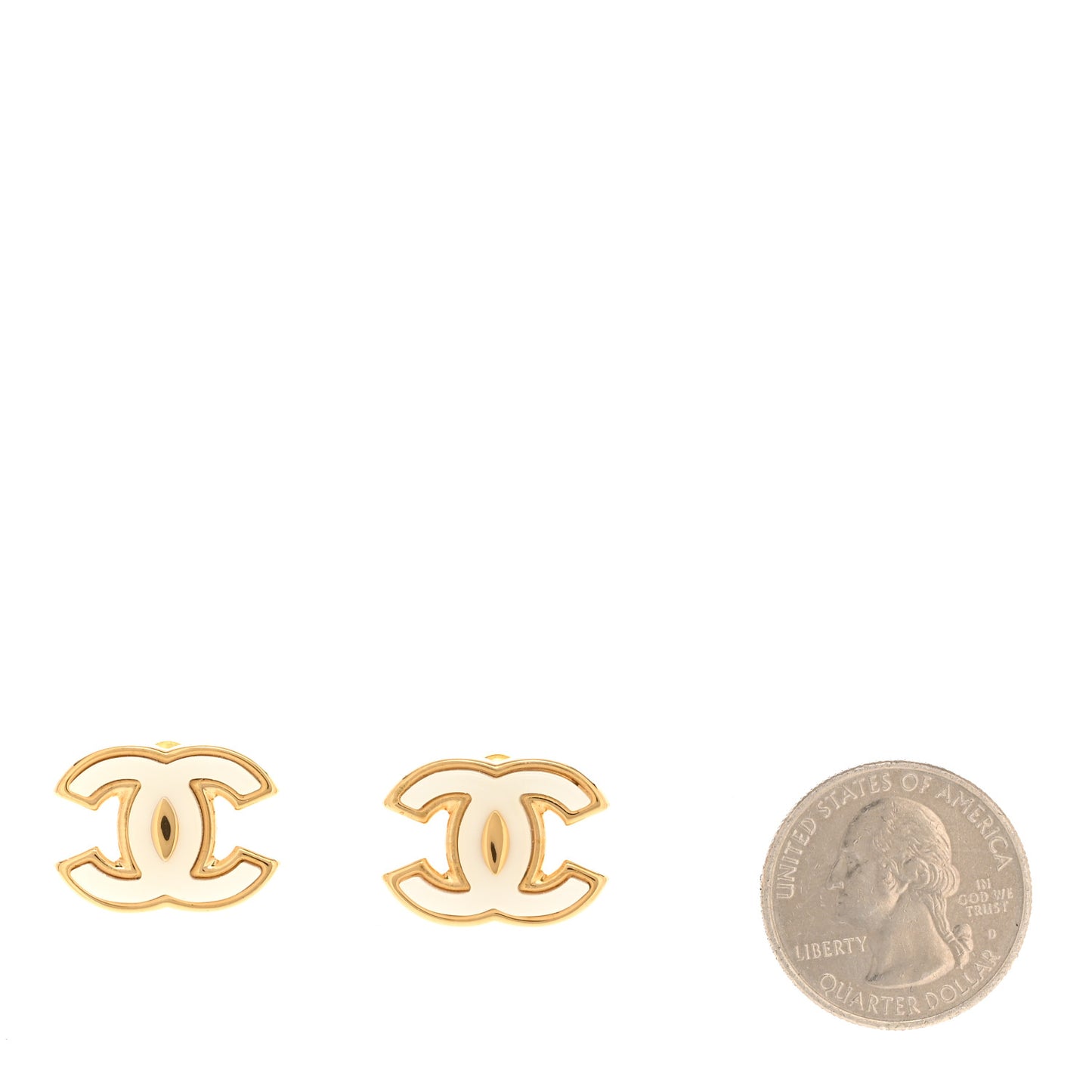 Metal Enamel CC Earrings Gold White