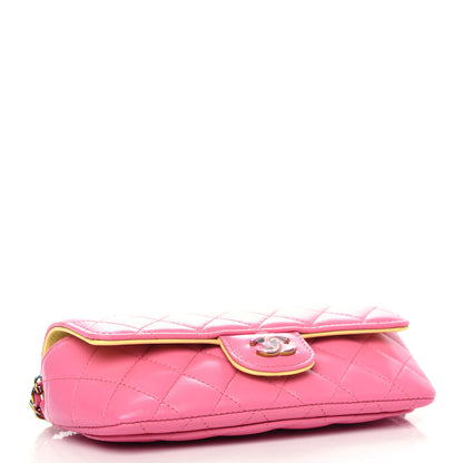Chanel Lambskin Quilted Glasses Case With Chain Pink Yellow 4 of 12