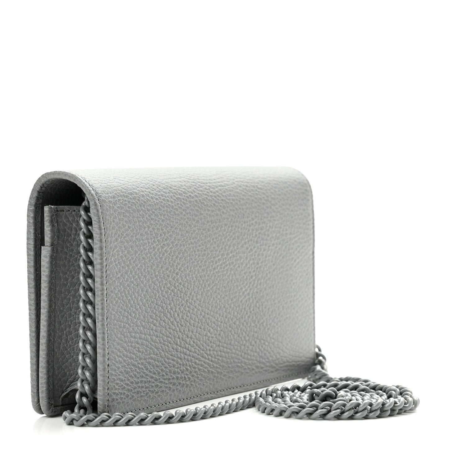 Dollar Calfskin Enamel Monochrome Mini GG Marmont Chain Wallet Deep Grey