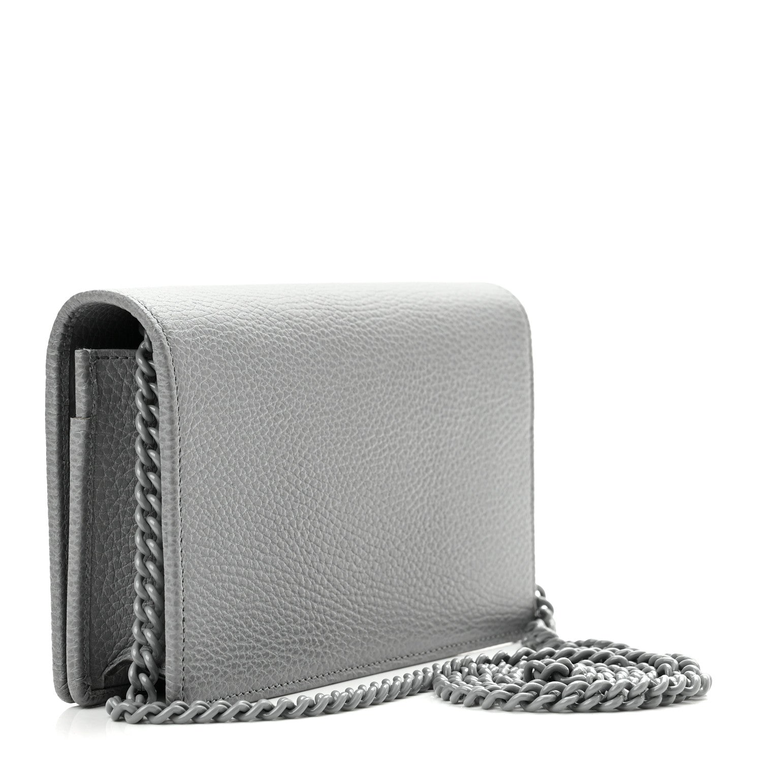 Gucci Dollar Calfskin Enamel Monochrome Mini GG Marmont Chain Wallet Deep Grey 3 of 12