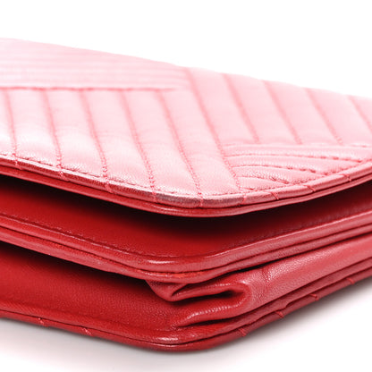 Chanel Lambskin Quilted CC Crossing Wallet On Chain WOC Red 11 of 12