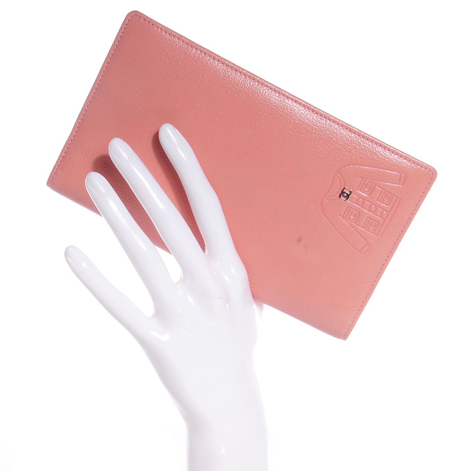Chanel Goatskin CC Jacket Embossed Yen Wallet Pink 2 of 9
