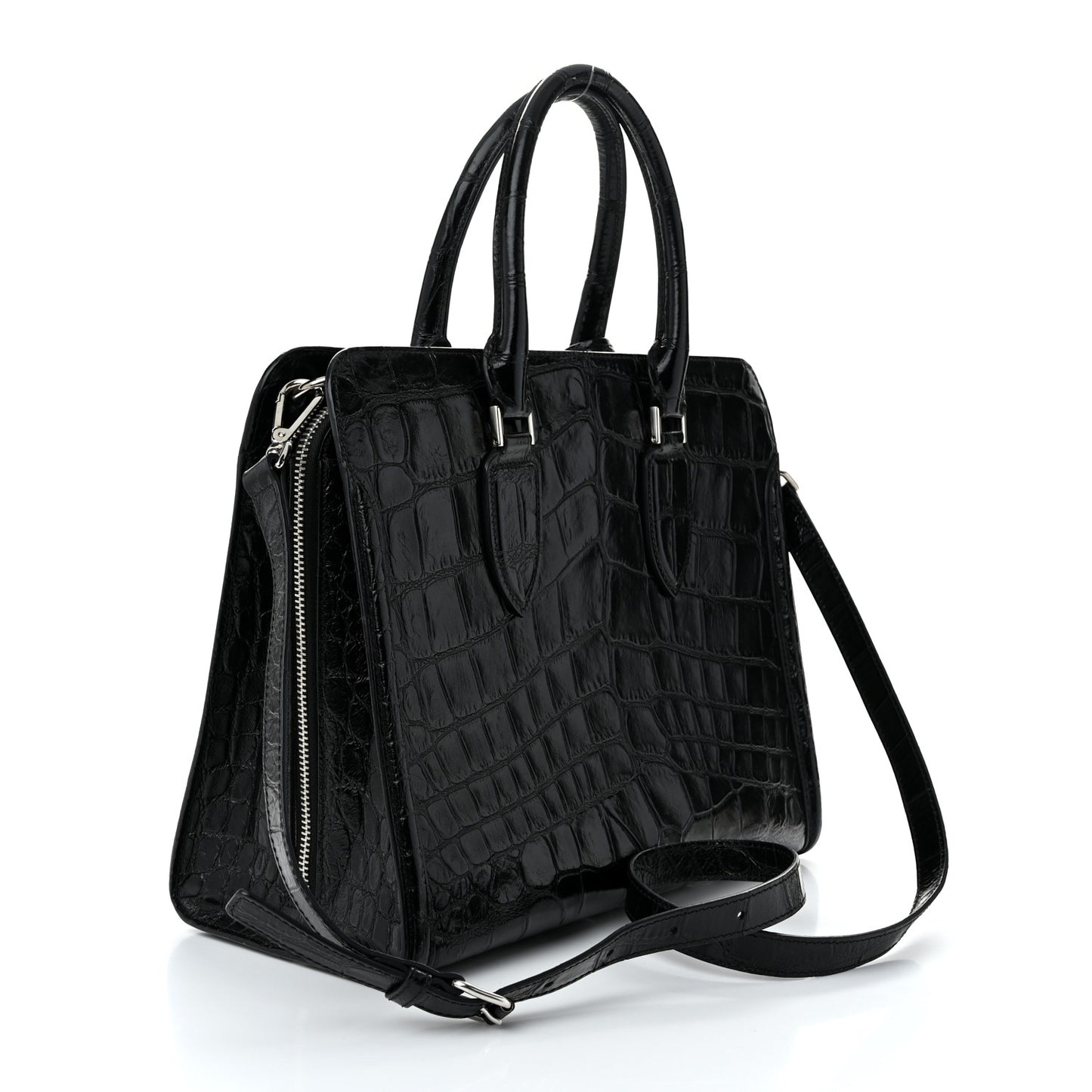 Calfskin Crocodile Embossed Tote Black